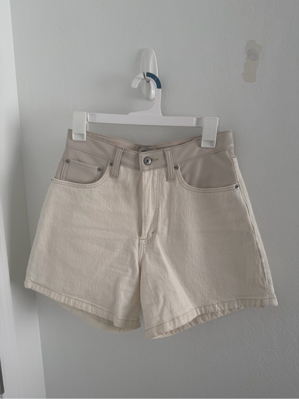 Abercrombie & Fitch Cream High-Rise Jean Shorts